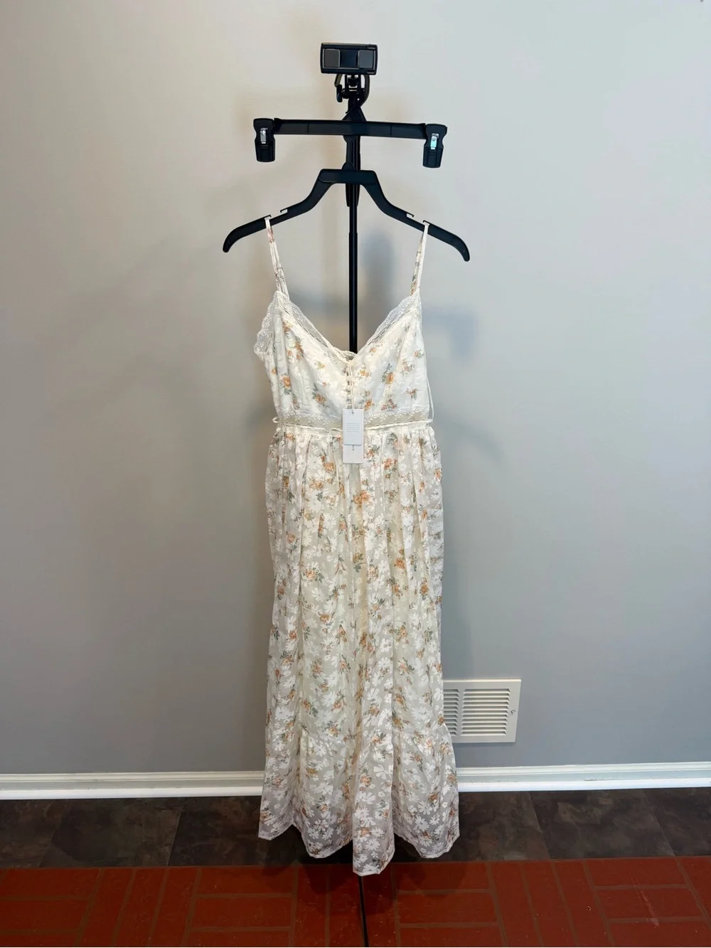 Altar'd State Cream Floral Lace-Trim Maxi Dress